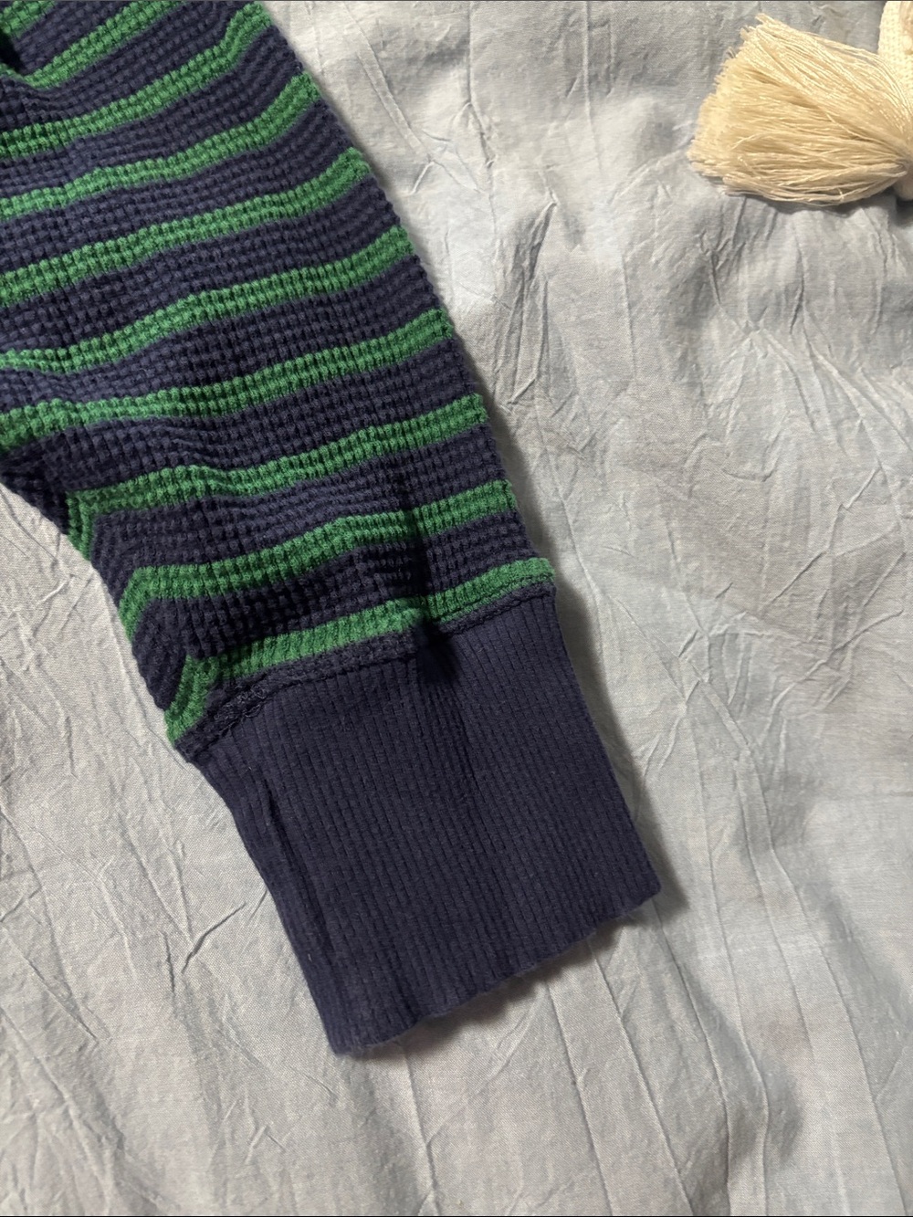 aerie Women's Green and Navy Striped Waffle Crewneck Sweater - Picture 5 of 7